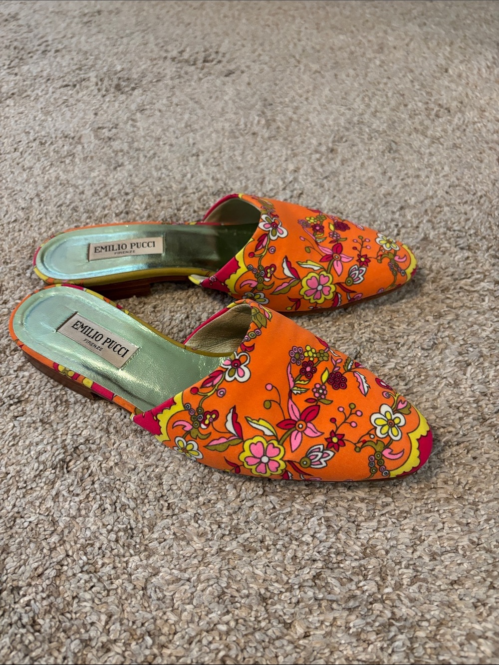 Emilio Pucci Bright Orange Floral Slip-On Mules 7